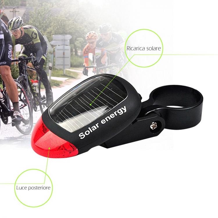 Luce Led Ad Energia Solare Faro Posteriore Bici Fanale Attacco Universale Rosso