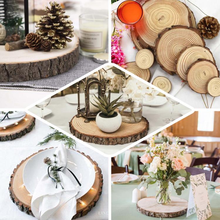 5pz BASE LEGNO TRONCO DECORAZIONE TAVOLO CENTROTAVOLA ALZATINA SHABBY-NATALE 26cm