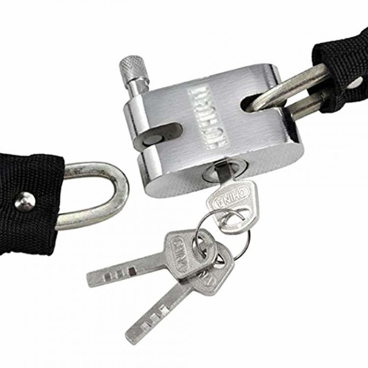 CATENA + LUCCHETTO ANTIFURTO METALLO PER SCOOTER MOTO DA BICI RIVESTITO 3 CHIAVI