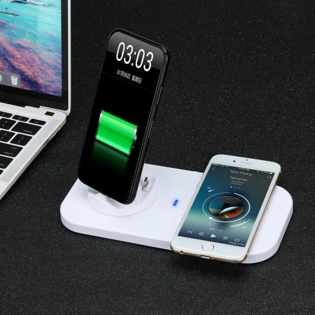 CARICABATTERIA STAZIONE RICARICA WIRELESS 5in1 IPHONE TYPE-C MICRO USB LIGHTNIG