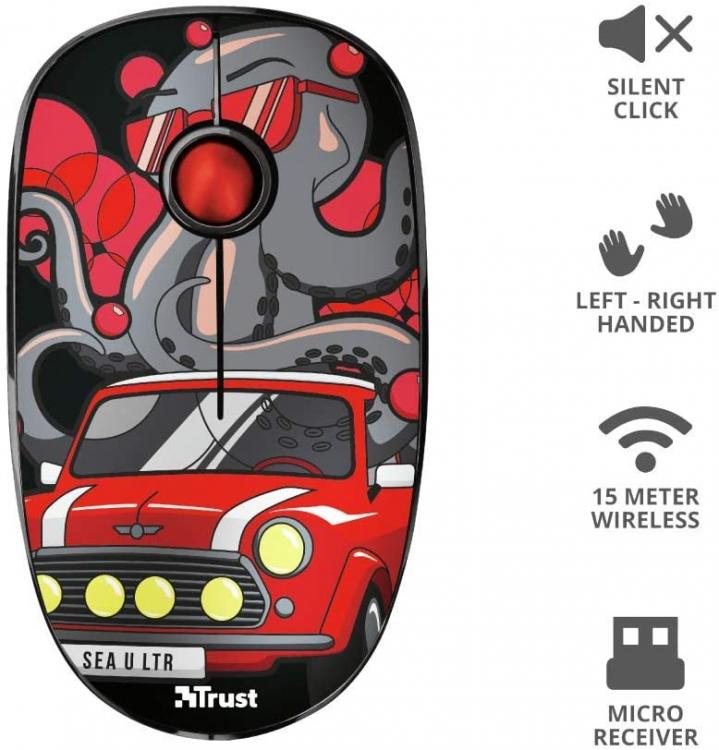 Trust Mouse Ottico Sketch Silent Click Silenzioso Wireless Usb Senza Filo Rosso