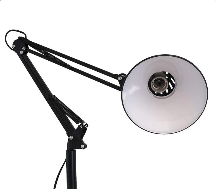 Lampada A Piantana Da Terra Braccio Orientabile Luce Lettura Metallo Grigio|D15A