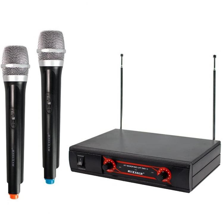 COPPIA 2 MICROFONI WIRELESS PROFESSIONALI UHF STEREO MICROFONO KARAOKE KIT-MIC02