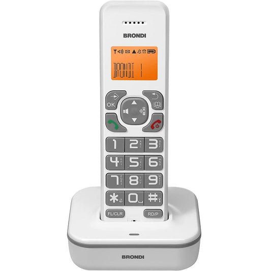 BRONDI BRAVO STAR BIANCO/GRIGIO TELEFONO CORDLESS TASTI GRANDI RETROILLUMINATO