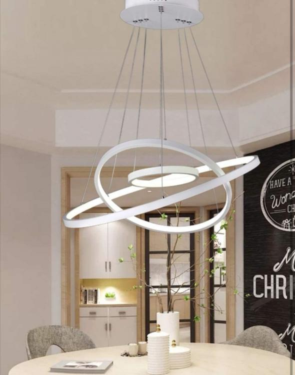Lampadario Pendente Led 48W Cerchi Con Anelli Bianco Moderno Salone Luce Calda