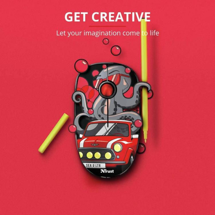Trust Mouse Ottico Sketch Silent Click Silenzioso Wireless Usb Senza Filo Rosso