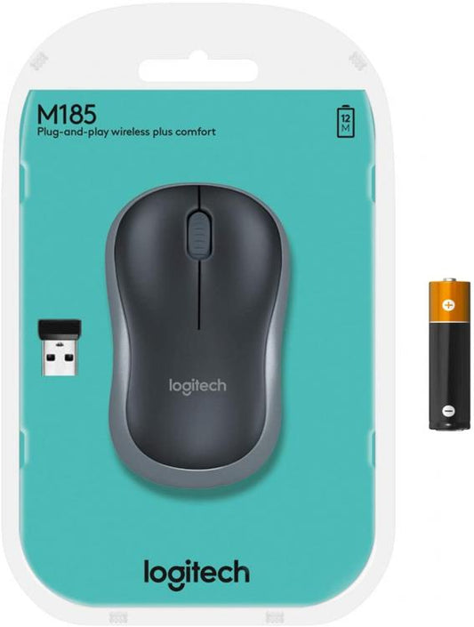 Logitech Mouse Wireless M185 Darkgrey Optical Usb Ambidestro Pc Mac Laptop