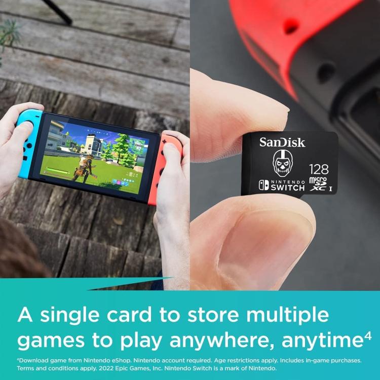 Nintendo Switch Sandisk Microsdxc 128Gb Memoria Micro Sd Scheda Fortnite Skull