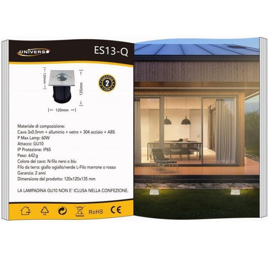 Faretto Quadrato Calpestabile Incasso Segnapasso Esterno Giardino Lampada Gu10