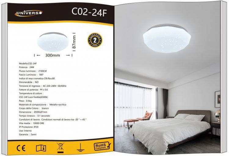 Plafoniera Led 24W Forma Diamante Effetto Cielo Stellato Brillantini Lampadario