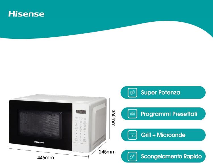 Hisense Forno Microonde + Grill Digital 20Lt 1100+700W Bianco H20Mows3G Led