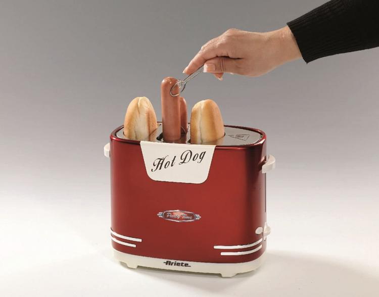 ARIETE MACCHINA PER HOTDOG 0186 PARTY TIME 650W HOT DOG MAKER ROSSA STILE RETRO