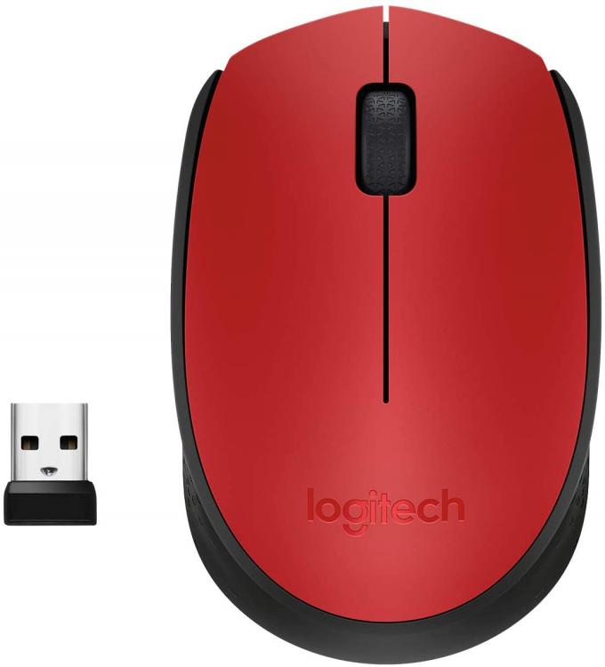 Logitech Mouse Wireless M185 Red Optical Usb Ambidestro Pc Mac Laptop Rosso