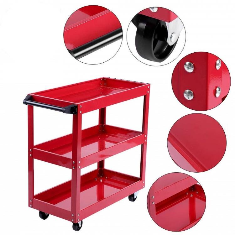 CARRELLO PER ATTREZZI DA OFFICINA MULTIUSO PORTA UTENSILI 3 RIPIANI CON RUOTE