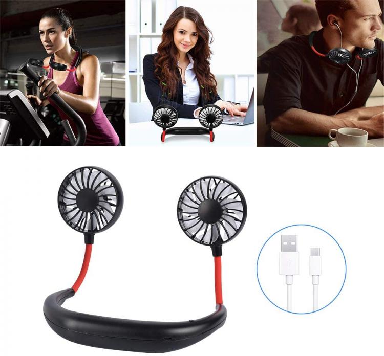 Ventilatore Portatile Usb Ricaricabile Led Collo Sport Tavolo Ufficio Casa Auto