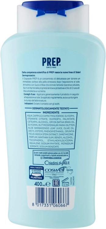 Prep - Crema Solare Doposole Viso Corpo Idratante Lenitiva Con Aloe Vera 400Ml