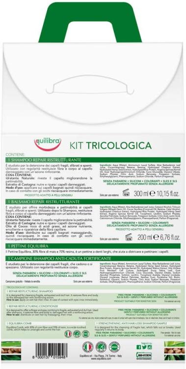 Equilibra Trattamento Capelli Ristrutturante Tricologica Shampoo Balsamo Pettine