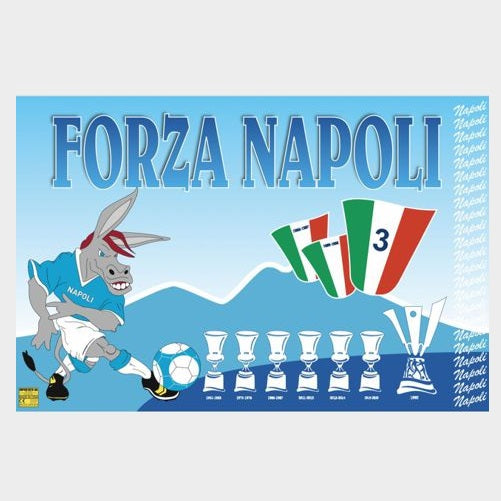 BANDIERA GIGANTE TIFOSO NAPOLI 100% CAMPIONI D'ITALIA ASOLA PER ASTA 142X95 cm