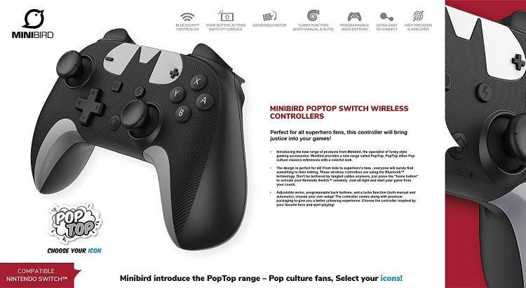 Minibird - Controller Nintendo Switch Wireless (Dc Batman) Poptop Senza Filo Pad