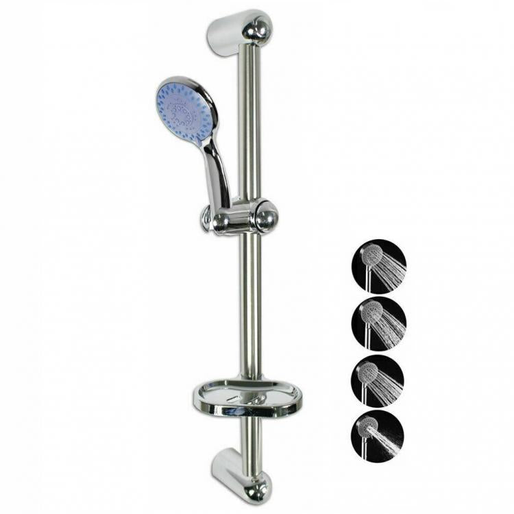 Soffione Doccia Multigetto + Saliscendi Regolabile Doccia Bagno Con Portasapone