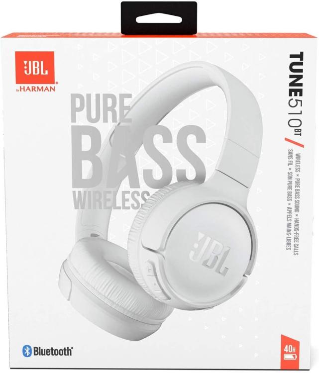 Jbl Cuffie Bluetooth Tune 510Bt On-Ear Pieghevole + Microfono White Ricaricabile