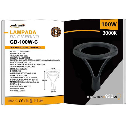 Lampione Moderno Led 100W/930W Cerchio Fungo Ip65 Design Elegante Luce Giardino