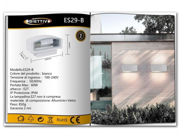 Plafoniera Da Esterno Applique Doppia Luce Acciaio Vetro E27 Lampada Led Bianco