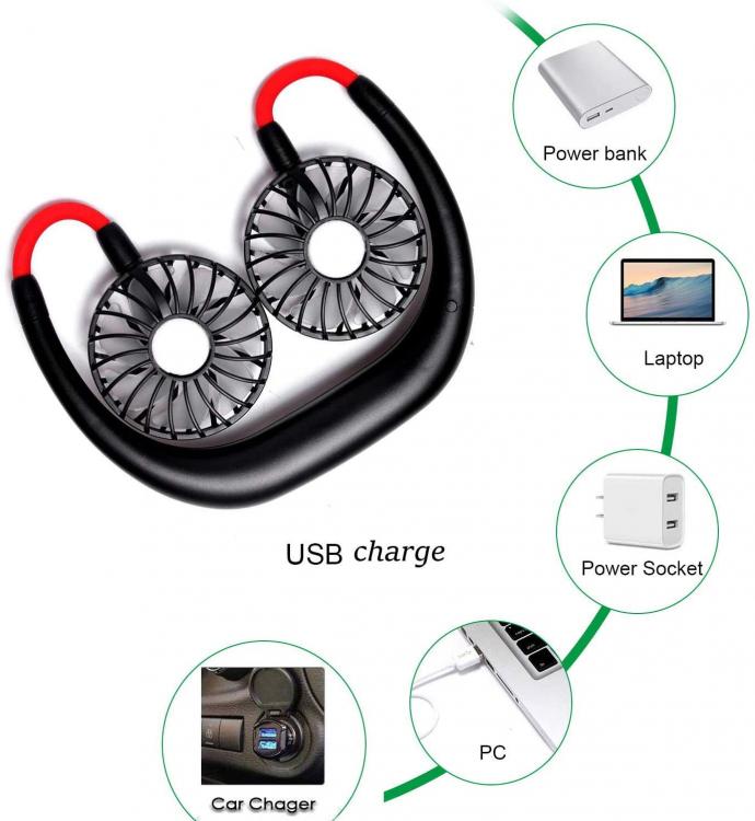 Ventilatore Portatile Usb Ricaricabile Led Collo Sport Tavolo Ufficio Casa Auto