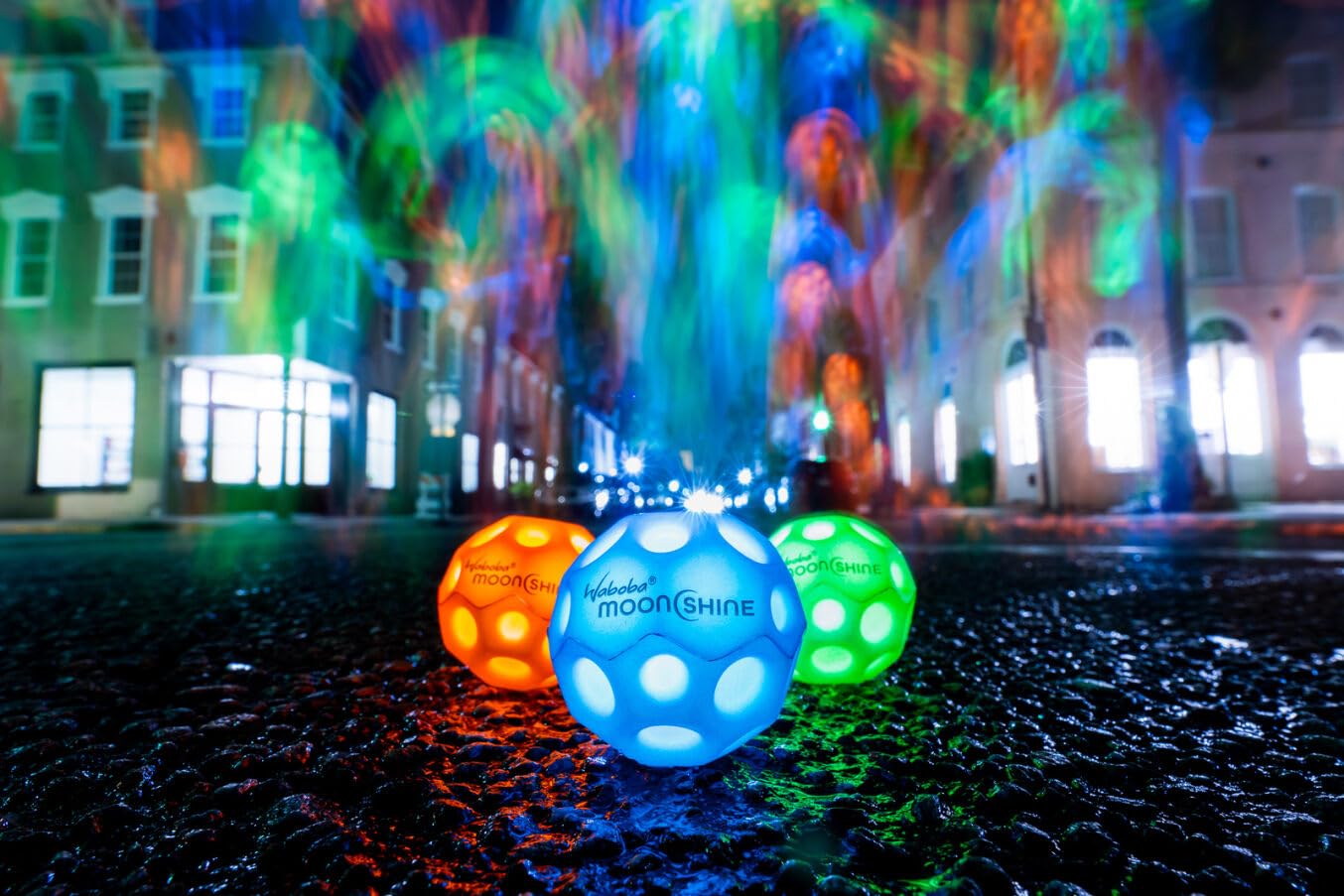 Waboba Pallina Moon Ball Moonshine Light Up Glow In The Dark Rimbalzante - Blue- Light Up Moon Ball Led Hyper Bouncy - Extra Bounce Land Ball (Copia)