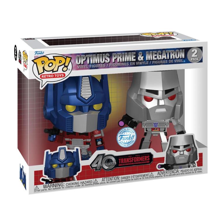 Funko Pop ! Retro Toys Transformers -(2) Pack Optimus Prime / Megatron Metallic)