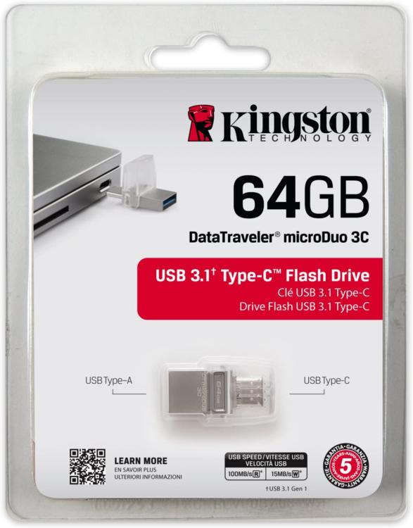 Kingston Pendrive 64Gb Micro Duo Otg Type-C Dtduo3C/64Gb Usb 3.1 Chiavetta Pc
