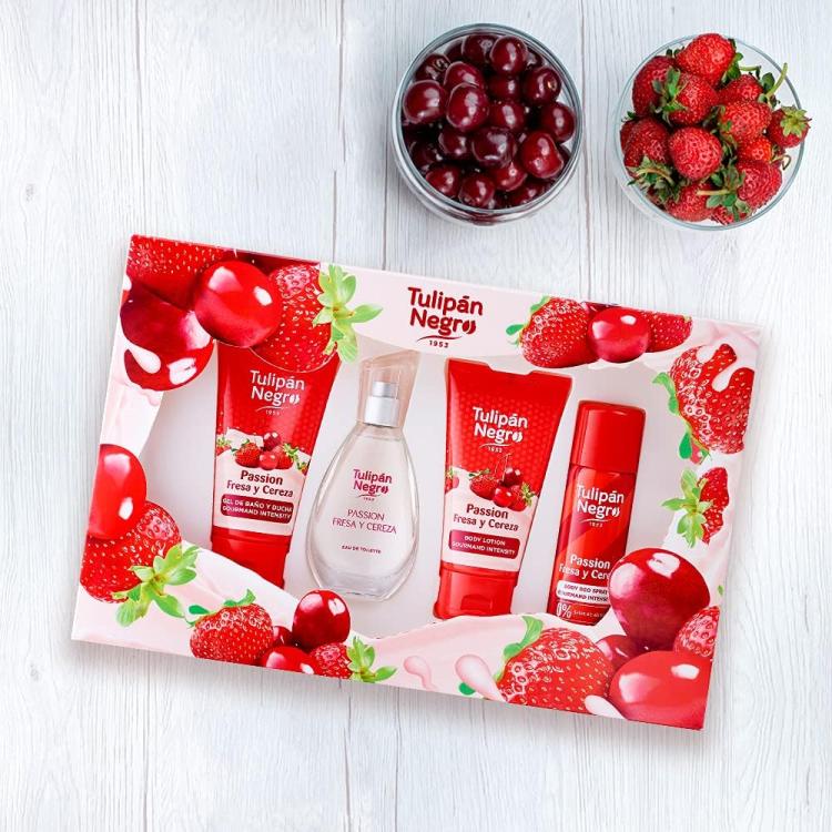 Tulipan Negro Sweet Fragola Confezione 4Pz Profumo Bagnoschiuma Deo Crema Corpo