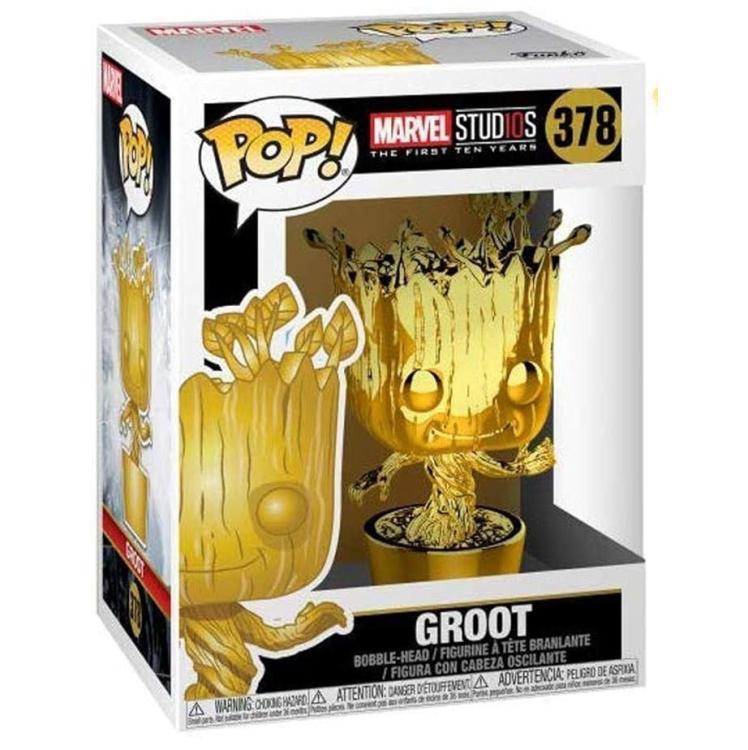Funko Pop ! Marvel Studios The First Ten Years (378) Groot "Gold Chrome" Figure