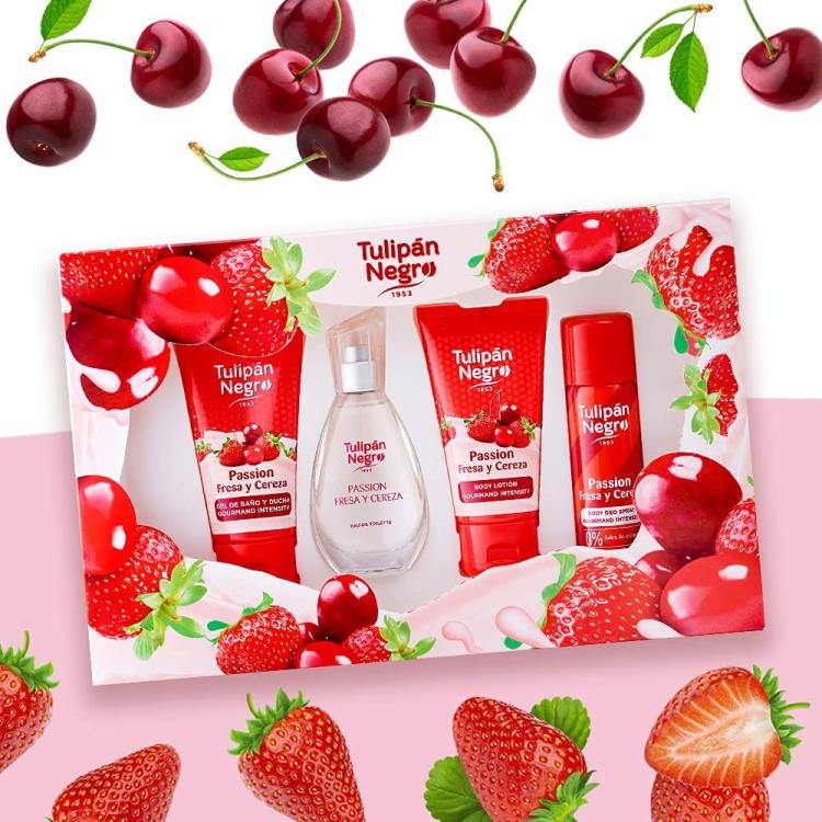 Tulipan Negro Sweet Fragola Confezione 4Pz Profumo Bagnoschiuma Deo Crema Corpo
