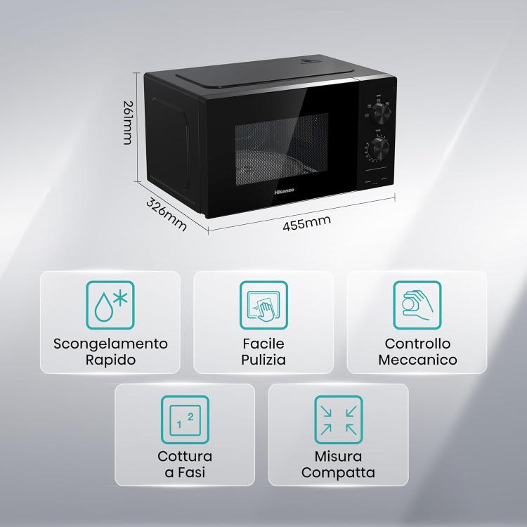 Hisense Forno Microonde Grill 20Lt 1100+700W Controllo Meccanico Nero H20Mobp1H