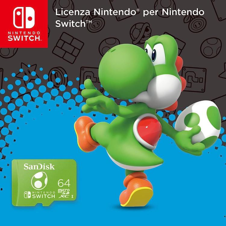 Nintendo Switch Sandisk Microsdxc 64Gb Memoria Micro Sd Scheda Ufficiale Yoshi