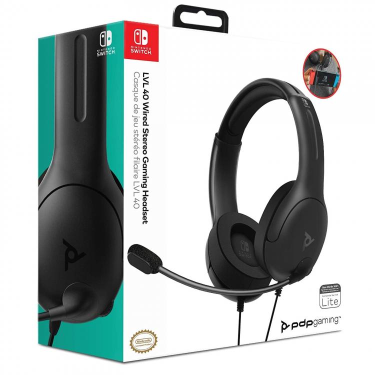 CUFFIE PDP NINTENDO SWITCH UFFICIALI CONTROLLER LVL40 WIRED HEADSET BLACK/NERA