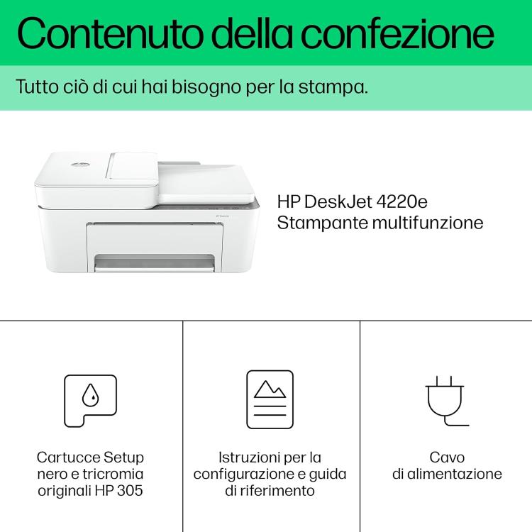 Hp Stampante Multifunzione A Colori Deskjet 4220E Wi-Fi Bluetooth 5.5 Ppm Pc Usb
