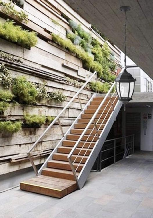 Lanterna Da Soffitto Sospensione Con Catena Lampada Giardino Attacco E27/Nero