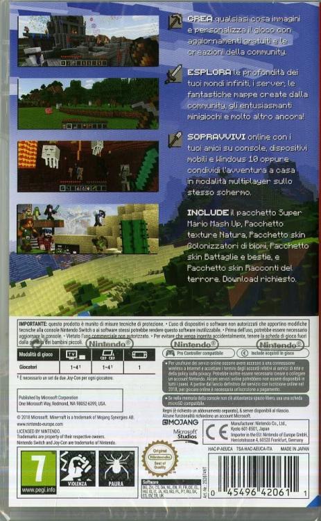 Minecraft Nintendo Switch Videogioco Italiano + Dlc Gioco Super Mario Sigillato