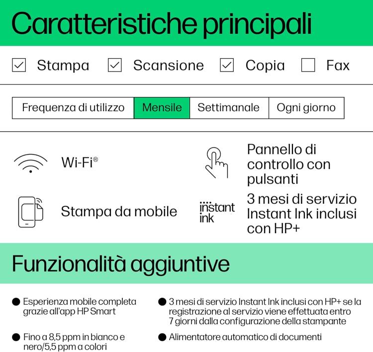 Hp Stampante Multifunzione A Colori Deskjet 4220E Wi-Fi Bluetooth 5.5 Ppm Pc Usb