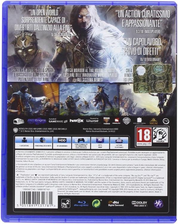 La Terra Di Mezzo L'Ombra Di Mordor - Shadow Of Mordor Ps4 Gioco Italiano Hits