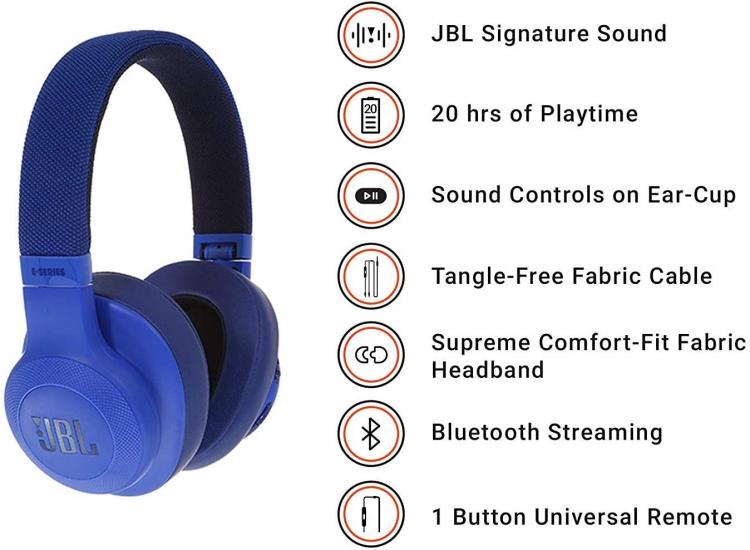 Jbl - Harman E55Bt Cuffie Cuffia Bluetooth Microfono Senza Fili Wireless Headset