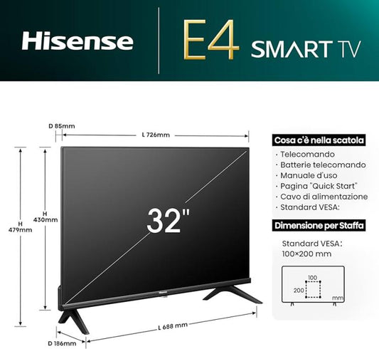 Hisense Smart Tv 32" Led Vidaa 32E43Nt Game Hd Led Android Wi-Fi Hdmi Usb Hdr