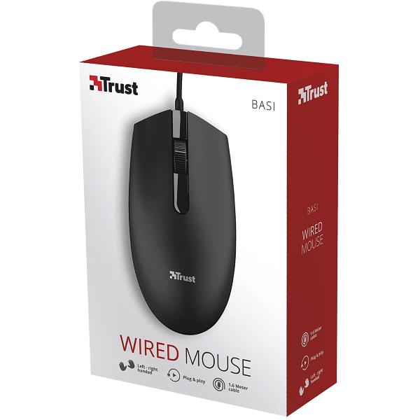 Trust Mouse Ottico Basi Wired 3 Pulsanti 1200Dpi Usb Nero Pc Desktop Notebook
