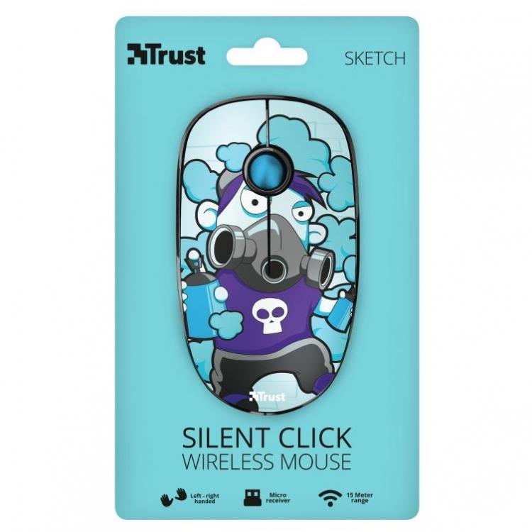 Trust Mouse Ottico Sketch Silent Click Silenzioso Wireless Usb Senza Filo Blu