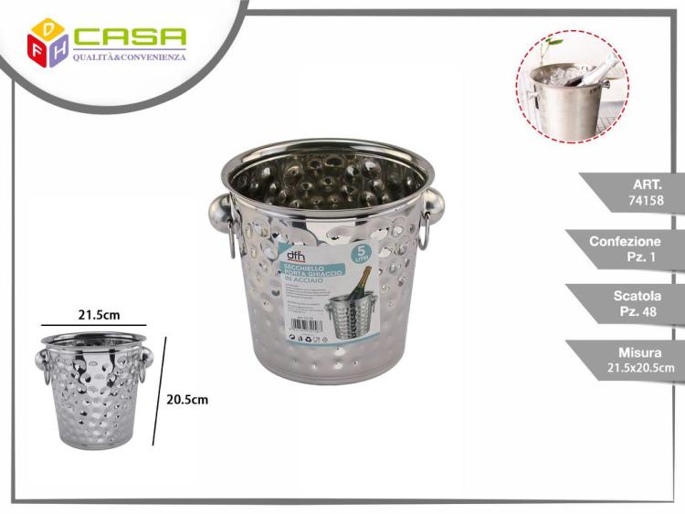 Secchio Per Champagne Secchiello 5L Porta Ghiaccio Da Tavola Acciaio Martellato