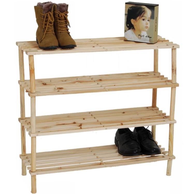 Scarpiera In Legno 4 Ripiani Salvaspazio Scaffale Scarpe Portascarpe 67X63X27Cm