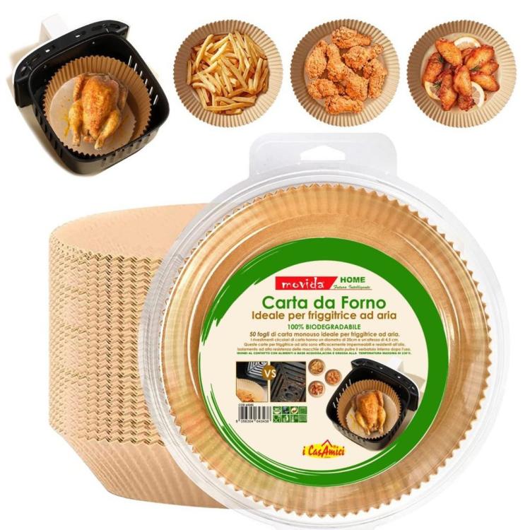 CARTA FORNO TONDO PER FRIGGITRICE AD ARIA BIO CARTAFORNO 50pz MONOUSO Ø 20x4.5cm