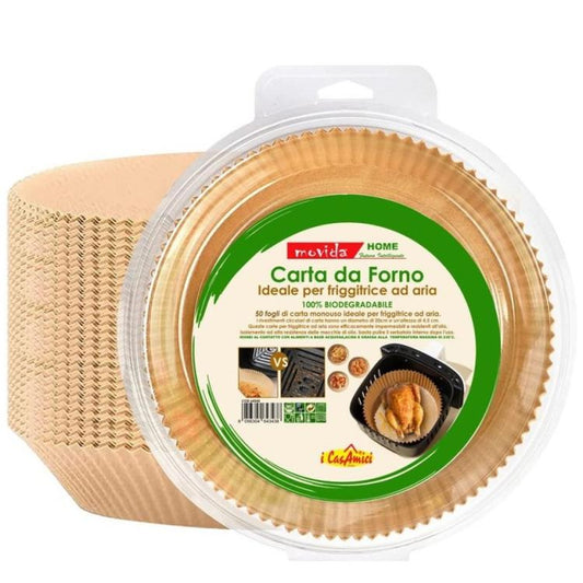 CARTA FORNO TONDO PER FRIGGITRICE AD ARIA BIO CARTAFORNO 50pz MONOUSO Ø 20x4.5cm